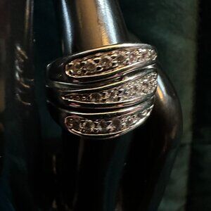 clear cz silver thick band cocktail ring sz 6